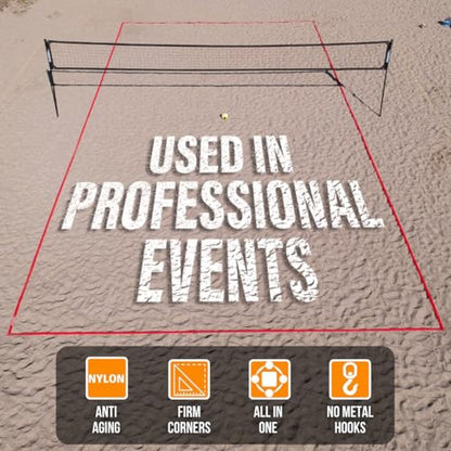 Beach Volleyball Court Lines by Boardee, Adjustable & Portable for Sand & Grass - Free Bag and Tape Measure 2 in x (26.3'x52.6') Hook & Loop Lines Durable Official Weather Resistant
