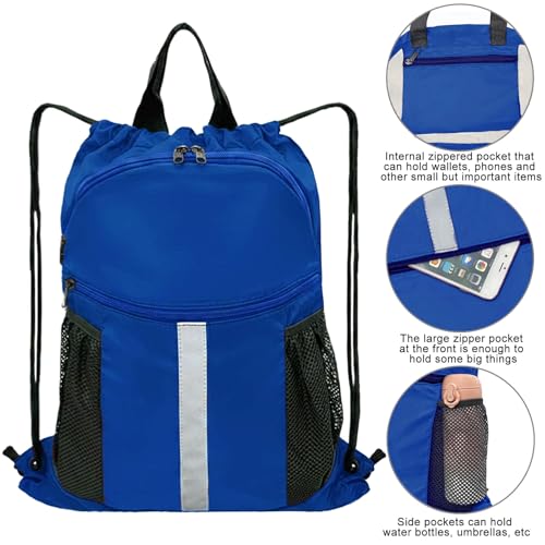 Drawstring Backpack with Shoes Bag Waterproof String Beach Bag for Sports Gym Swim（Royal Blue） - color: Royal Blue