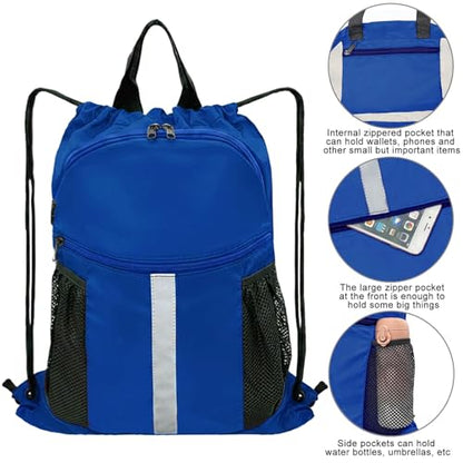 Drawstring Backpack with Shoes Bag Waterproof String Beach Bag for Sports Gym Swim（Royal Blue） - color: Royal Blue