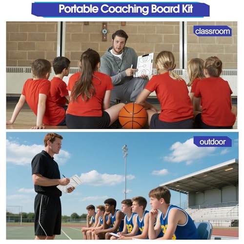 Double-Sided Basketball Coaching Clipboard & Dry Erase Whiteboard for Coaches | Built-in Marker Holder & Sturdy Pro Markers | Portable Durable Tactical Board for Court Training