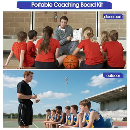 Double-Sided Basketball Coaching Clipboard & Dry Erase Whiteboard for Coaches | Built-in Marker Holder & Sturdy Pro Markers | Portable Durable Tactical Board for Court Training