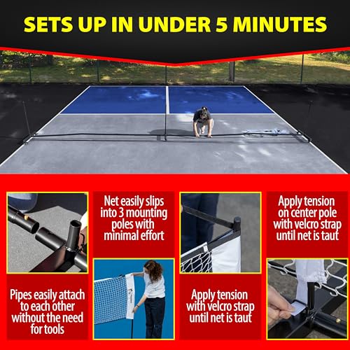 Deluxe Heavy Duty Pickleball Net with Wheels – Regulation Size Portable Net System with Lockable Wheels & Wheeled Carry Case | Tournament-Ready, Fast Setup | Backyard, Driveway, Gym & Court Use