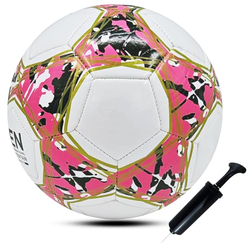 ABAJI Soccer Ball Size 3 4 5 Practice Training Boys Girls Gift Thicker Leather Anti Exploded Indoor Outdoor Come with Pump Needle - color: Red, style: Size 3
