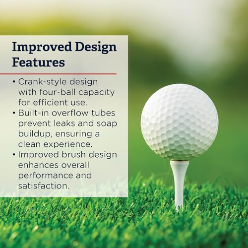 Standard Golf Classic Ball Washer - 4 Ball Capacity Golf Ball Cleaner | Improved Brush Design, Available in 7 Colors, Crank Style with Built-in Overflow Tubes | Perfect for Club Courses, Pros, & Home