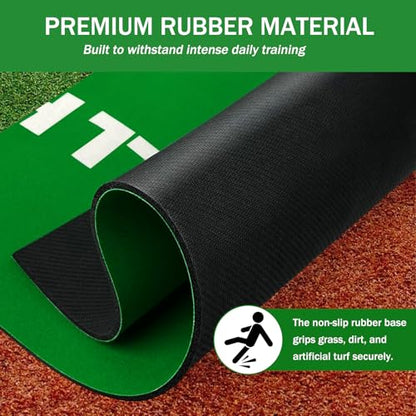 Baseball Training Mat, Baseball and Softball Batter Stance Hitting Mat, Improve Posture, Batting Mat with Toes Facing Place, Silent Anti-Skid, Baseball Training Equipment, 35.4 * 23.6 Inch - color: Green B
