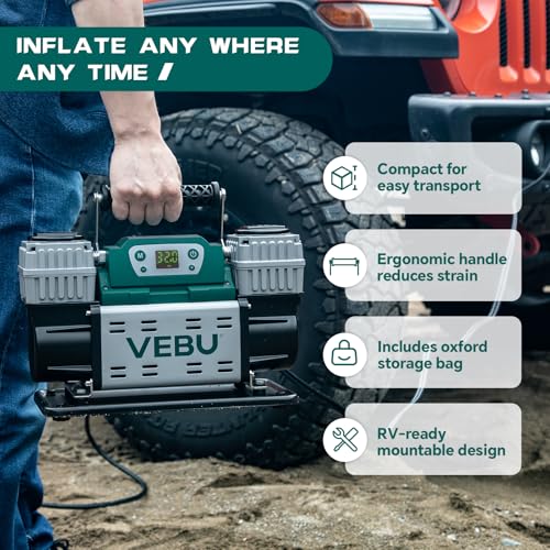‌Off-road Air Compressor 12V Tire Inflator, 150PSI with Auto Shut Off, Digital Display & Preset, 10.6CFM Fast Inflation for Off-road Vehicles, Trucks, SUVs, RVs, ATVs - style: Dual Cylinders + Digital Display