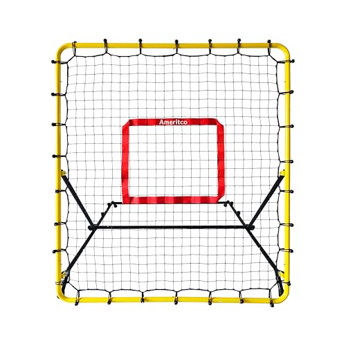 Baseball & Softball Rebounder Net, 4x4.5 Ft Pitching and Fielding Rebounder net, Baseball Bounce Back Trainer Pro with 4 Adjustable Angles and 4 Rubber Feets
