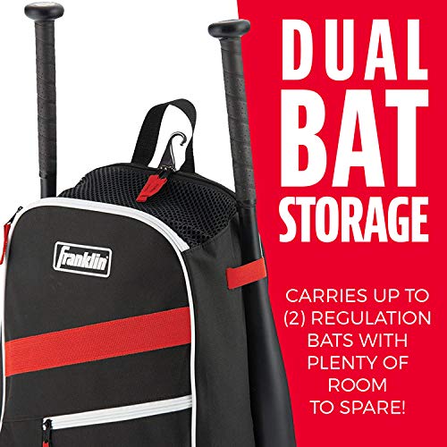Franklin Sports Kids MLB Baseball Batpack Bag - Youth Baseball, Softball + Teeball Backpack - Sports Equipment Bag for Kids + Toddlers - Holds (2) Teeball + Baseball Bats + Includes Fence Hook - color: Black/Red/White