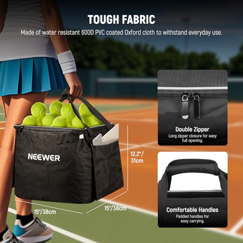 NEEWER Tennis Ball Hopper, Pickleball Retriever Collector Basket Cart Holder Tennis Court Equipment Accessory for Training Teaching - style: TB02X Bag w/Cart