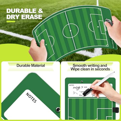 Soccer Coaching Board, Double-Sided Soccer Clipboard Whiteboard for Coaches, Full & Half Field Tactics, Dry Erase for Training and Game Day