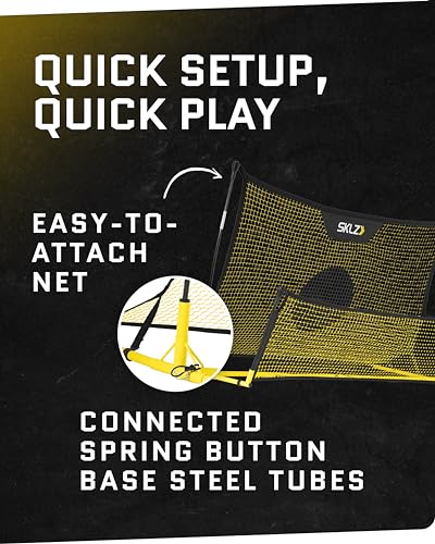 SKLZ Quickster Soccer Trainer - Dual-Sided Rebounder for Solo Passing, Receiving, Trapping Practice - Large & Small Rebound Net - Weather Resistant - Adjustable Frame, Metal Stakes & Carry Bag