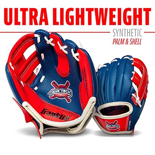 Franklin Sports Air Tech Baseball Glove with Ball - Tee Ball - Soft Air Tech Foam - color: Navy/Red, size: 8.5"