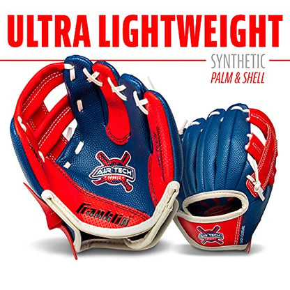 Franklin Sports Air Tech Baseball Glove with Ball - Tee Ball - Soft Air Tech Foam - color: Navy/Red, size: 8.5"