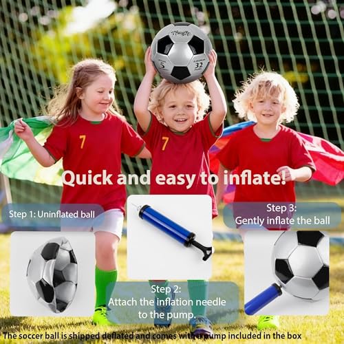 Soccer Ball Size 3 with Pump Needle, Size 3 Trainning Classic White Black Thicker PU Tight Weaved Suitable for Youth Boy League Game Trainning - color: Black+Silver