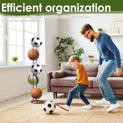 Ball Storage Rack 5 Tier Garage Sports Equipment Organizer Basketball Racks Vertical Removable Metal Ball Stand High Weight Capacity for Basketball Football Volleyball 45.5 x 9.3 Inch