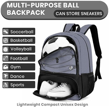 Hsmihair Youth Soccer Bag-Soccer Backpack&Backpack for Football Basketball,with Ball Compartment Separate Cleat Package - color: Grey