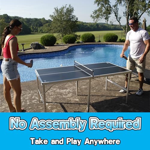 PartyLife 6 ft x 3 ft Ping Pong Table Tennis Table | Mid-Size Portable Folding Indoor Outdoor Ping Pong Table Tennis Table w/Optional LED Lights | Kids & Adults | Game Room | Not Full Size | Game Kit