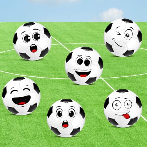 Soulchen 6 Pcs Funny Face Soccer Balls Bulk with Pump Mesh Bag Official Size 3 4 Indoor Outdoor Soft Soccer Game Practice Back to School Sport Gift for Child Youth(Size 4)