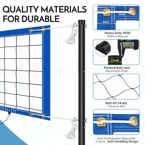 Inground Pool Volleyball Net Set with Max 26 FT Adjustable Length, 3 Heights Adjustable Outdoor Volleyball Set for Pool with 2 Volleyballs and Carry Bag - color: Blue