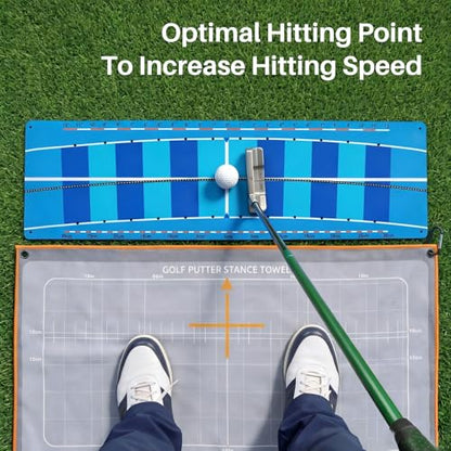 Golf Putting Mat & Golf Stance Training Towel Set, A Golf Putting Practice Aid to Improve Stance and Putting Accuracy - Suitable for Beginners and Golfers Who Need to Improve.