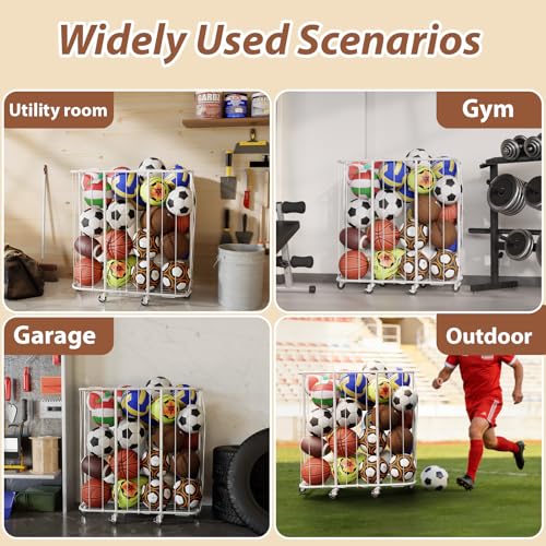 YKDIRECT 250L Rolling Ball Organizer with Locking Wheels - Large Sports Storage Basket for Basketball Soccer Football Volleyball, Steel Garage Equipment Cart with Elastic Rope for Household Storage - size: 250L