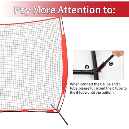 7x7/16x10/20x10ft Backstop Net, Ball Stop Net with Handbag,Fix Sports Net Barrier by 4 Spike&2 Sandbag,Sports Practice Barrier Net for Baseball,Softball,Lacrosse Train,Backstop Net for Backyard - style: 7X7ft red