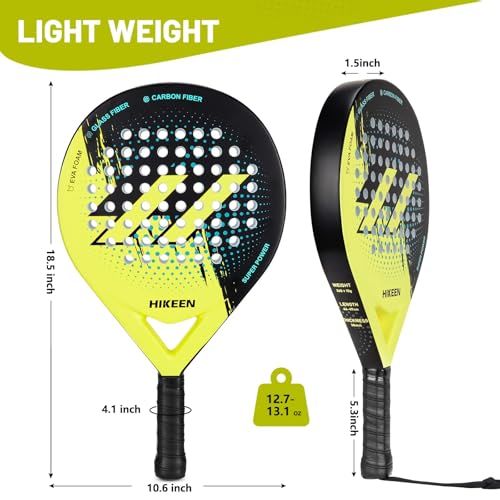 Hikeen Padel Racket Carbon Fiber Surface - EVA Memory Lightweight Paddle Racket with 3 Tennis Balls & Carry Case for Adults and Teenagers