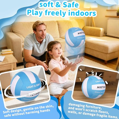 Soft Volleyball-Super Soft Fabric Light Volleyball for Indoor Practice Safe and Quiet Kids Youth Beginners House Yard Training Practice Games(Deflated) - color: Blue,white