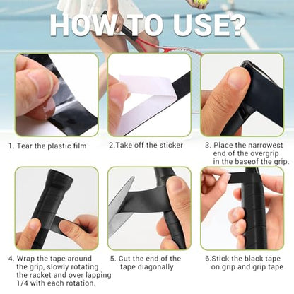 Tennis Racket Grip Strap 6 pre-Cut Tennis Racket Grip Straps Non-Slip Moisture Absorbent Dry fit Tennis Racket Grip Strap Badminton, Pickleball