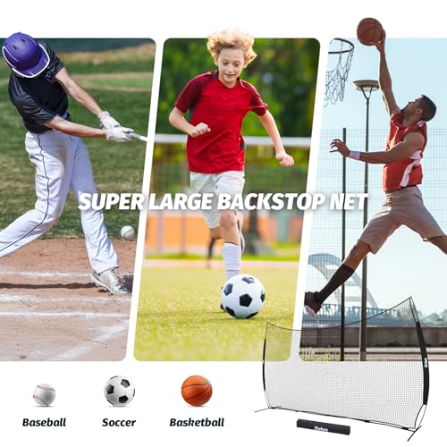 12x9ft / 16x10ft Barricade Backstop Net, Ball Sports Barrier, Practice Net for Baseball, Softball, Lacrosse, Soccer, Basketball and More - style: 12x9 ft - Black