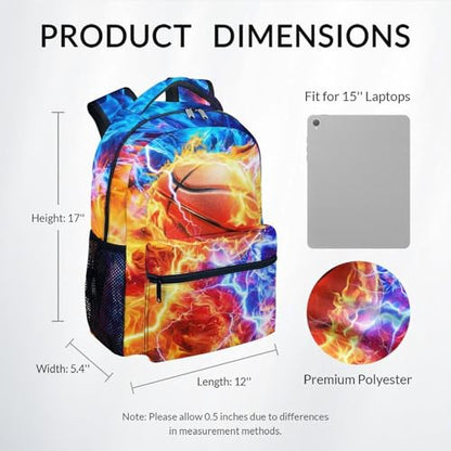 Basketball Bookbag for Boys - School Backpack for Kids Teens Elementary Middle School 17 Inch - color: Red