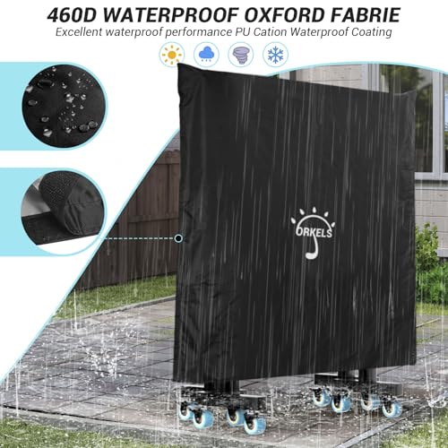 ORKELS Table Tennis Table Cover with Storage Bag, 420D Oxford Waterproof Cover (5000Pa), Windproof Buckle & Elastic Straps, 10.2FT x 6.2FT, Fits Indoor/Outdoor Ping Pong Tables