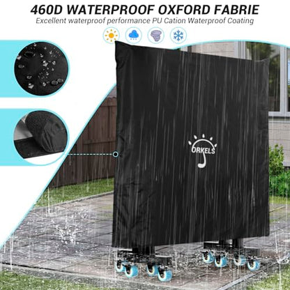 ORKELS Table Tennis Table Cover with Storage Bag, 420D Oxford Waterproof Cover (5000Pa), Windproof Buckle & Elastic Straps, 10.2FT x 6.2FT, Fits Indoor/Outdoor Ping Pong Tables