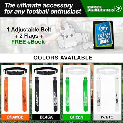 Flag Football Set, Adjustable Flag Football Belts for Youth, Kids & Adults with 1 Belt & 2 Flags (White) - color: White