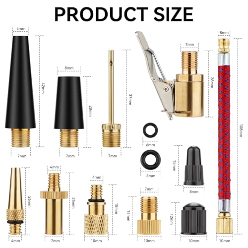 DDJ Bicycle Presta Schrader Valve Adapter, Brass DV AV SV Converter, Air Chuck Quick Connect, Inflation Needle, Air Pump Needle Set Suitable for All Bicycles, Sports Balls and Inflatable Equipment - size: 21-Piece