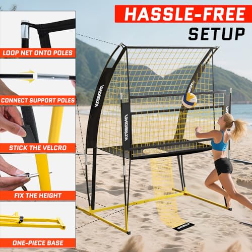 Volleyball Training Net System, Volleyball Training Equipment with Freely Height-Adjustable for Backyard, Volleyball Practice Net for Serving Setting Spiking, Includes Ball Kit and Carry Bag - color: Yellow