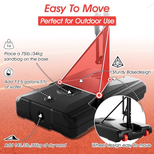 AWII SPORT Basketball Hoop Outdoor 44 Inch Shatterproof Backboard 4.8-10ft Height Adjustable Portable Basketball Hoop Goal System for Kids Youth Adults Play in Backyard/Courts/Indoor