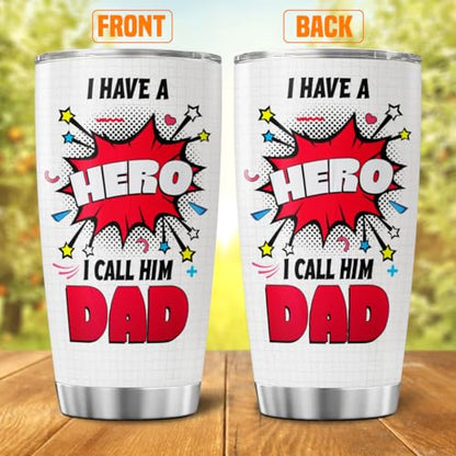 Hero Dad Gift Tumbler for Father's Day, 20oz Stainless Steel Insulated Cup with Superhero Comic Design, Vacuum Double Wall Travel Mug for Dad from Son or Daughter - color: Dad Appreciation A1