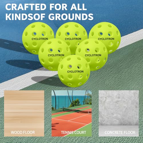 cyclotron 6-Pack Premium Pickleball Balls - USAP Approved, 40 Holes Outdoor/Indoor Pickle Balls with Bag, Perfectly Balanced, High Bounce True Flight, Pickle Ball for Tournament Play - color: green