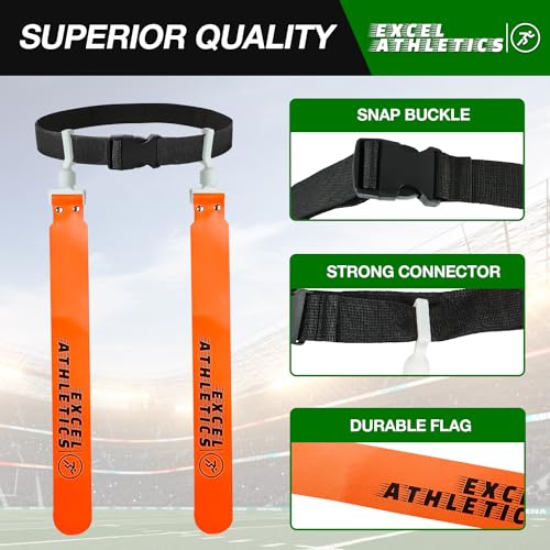 Flag Football Set, Adjustable Flag Football Belts for Youth, Kids & Adults with 1 Belt & 2 Flags (Orange) - color: Orange