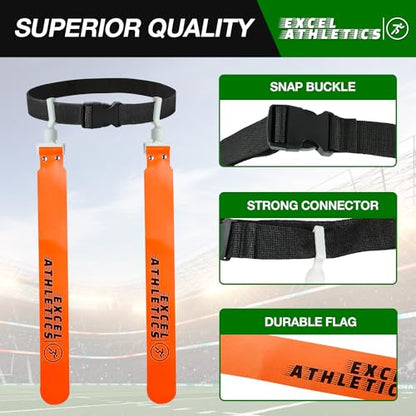 Flag Football Set, Adjustable Flag Football Belts for Youth, Kids & Adults with 1 Belt & 2 Flags (Orange) - color: Orange