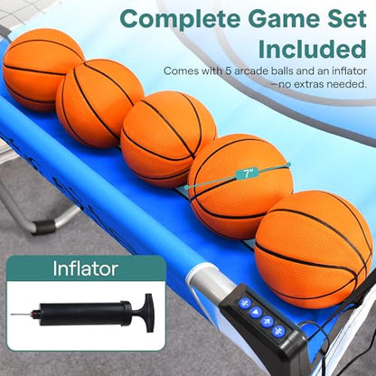 SereneLife Dual Shot Basketball Arcade Game with Electronic Scorer, 8 Game Modes, Indoor Outdoor 2 Player Basketball Shooting Game, Foldable Arcade Set with 5 Balls and Pump - style: Double Hoop, Heavy Duty