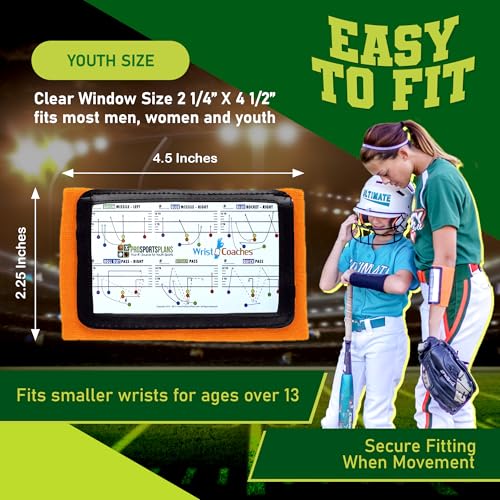 Football Play Wristbands - Youth Quarterback Gear - Wristband Playbook for Football and Softball Signs - color: Orange