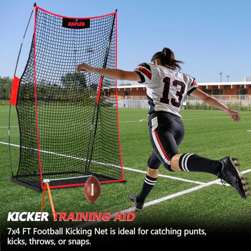 Kapler Football Kicking Net for Field Goals - 4x7FT Portable Football Net with Holder Tee - Sideline Practice for Backyard Skill Improvement