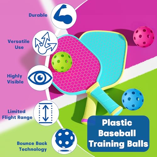 Coopay 14/48 Pack Practice Baseball Softball, Plastic Training Balls Lightweight Hollow Limited Flight Softballs for Hitting, Pitching, Batting Training Indoor Outdoor Use - color: Green, Blue, Pink, style: 48 Pack