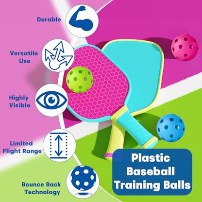 Coopay 14/48 Pack Practice Baseball Softball, Plastic Training Balls Lightweight Hollow Limited Flight Softballs for Hitting, Pitching, Batting Training Indoor Outdoor Use - color: Green, Blue, Pink, style: 48 Pack