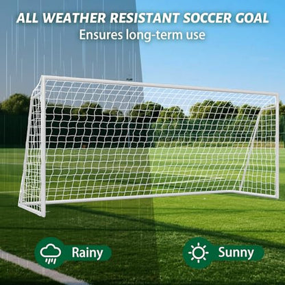 NAIZEA Soccer Goals - 24x8/21x7/18x7/12x6/16x7/10x6/8x6/6x4FT Soccer Goals for Backyard Training- Portable Metal Soccer Net for Youth & Adults - Heavy Duty Steel for Indoor Outdoor Games & Practice - size: 16ft x 7ft, style: Trainer-White/Steel