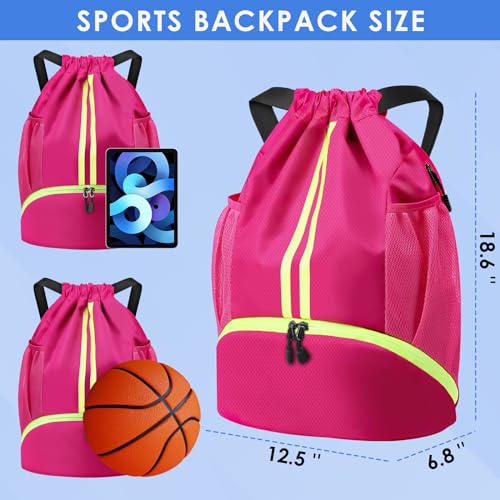 BROTOU Soccer Bags, Football Backpack, Volleyball Bag, Drawstring Backpack with Ball and Shoe Compartment, Football bags for Equipment Swim Gym Bag - color: Pink