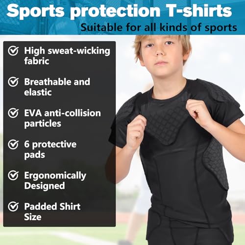 DGXINJUN Youth Padded Shirt Chest Rib Heart Guard Protector Kids Shirt for Football Rugby Lacrosse Baseball Softball