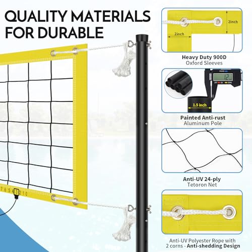 Inground Pool Volleyball Net Set with Max 26 FT Adjustable Length, 3 Heights Adjustable Outdoor Volleyball Set for Pool with 2 Volleyballs and Carry Bag - color: Yellow